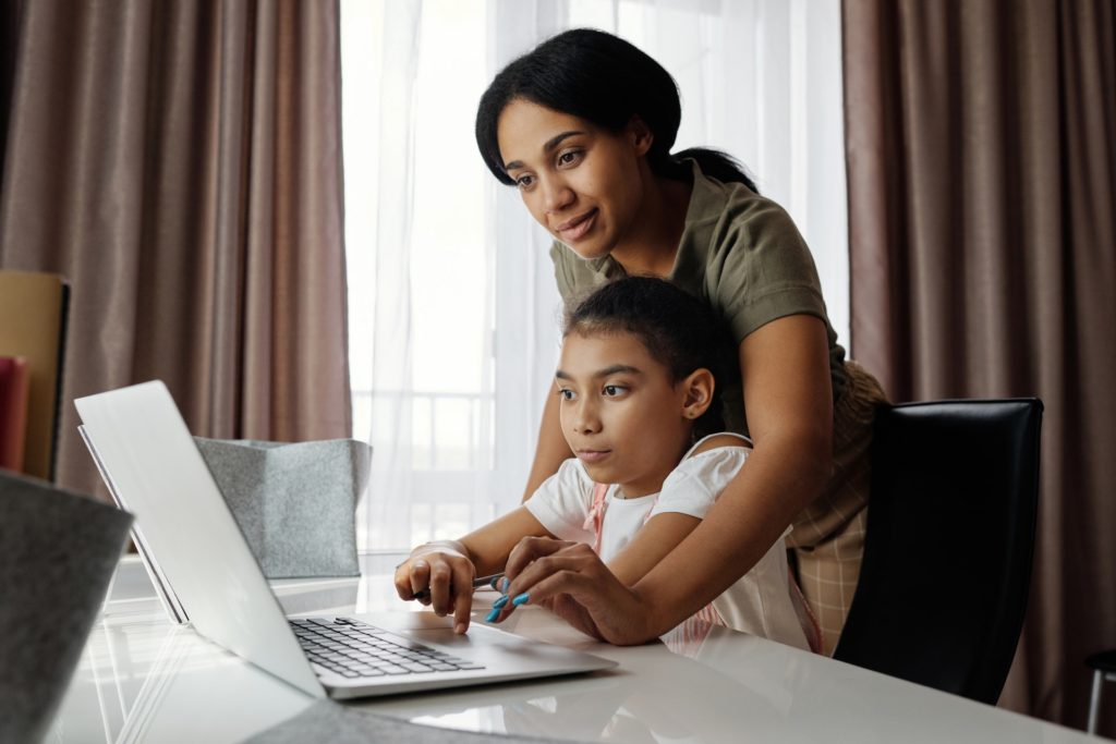 Picture of mother and child working on laptop