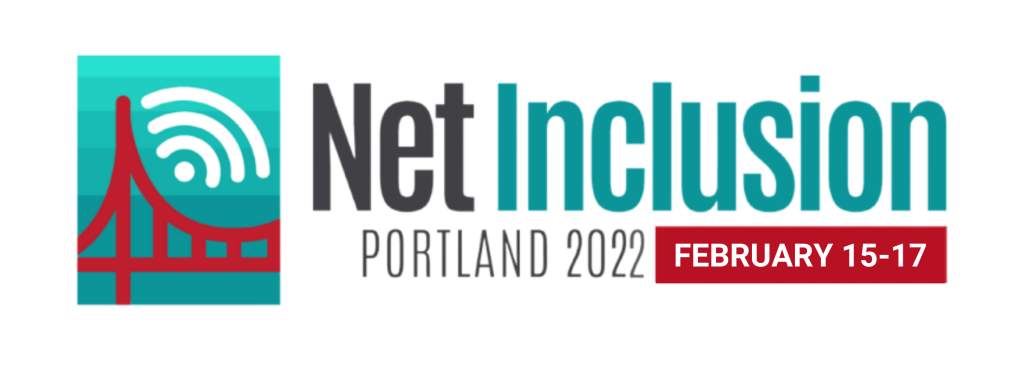 Image Description: Net Inclusion Logo that consists of the words Net Inclusion and picture of a red bridge on a blue background with a wifi symbol above it. 