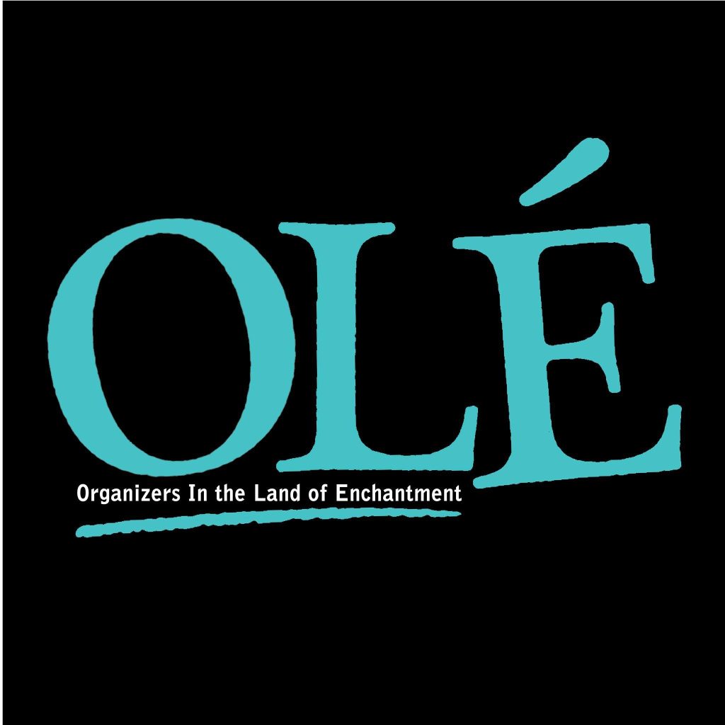Image Description: OLE Logo. It is the word OLE in blue on black background. Organizers in the Land of Enchantment is in small text immediately below Ole. 