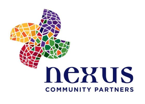 Image Description: Nexus Community Partners Logo including an artistic representation of a multi-color 4 sided pinwheel sitting above the words Nexus Community Partners. 