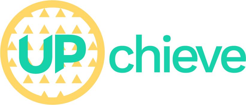 Image Description: UPchieve logo consisting of UPchieve in teal letters with UP in a yellow circle with yellow dots for a background. 